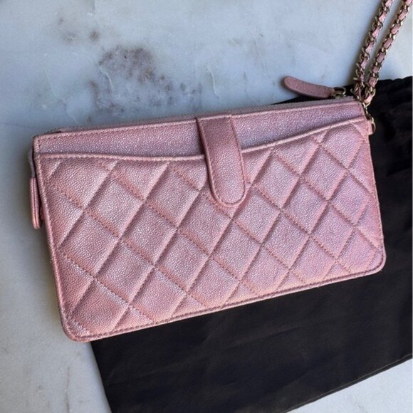 Chanel Iridescent Caviar Leather Quilted Classic Pouch With Handle Wristlet - Picture 7 of 16
